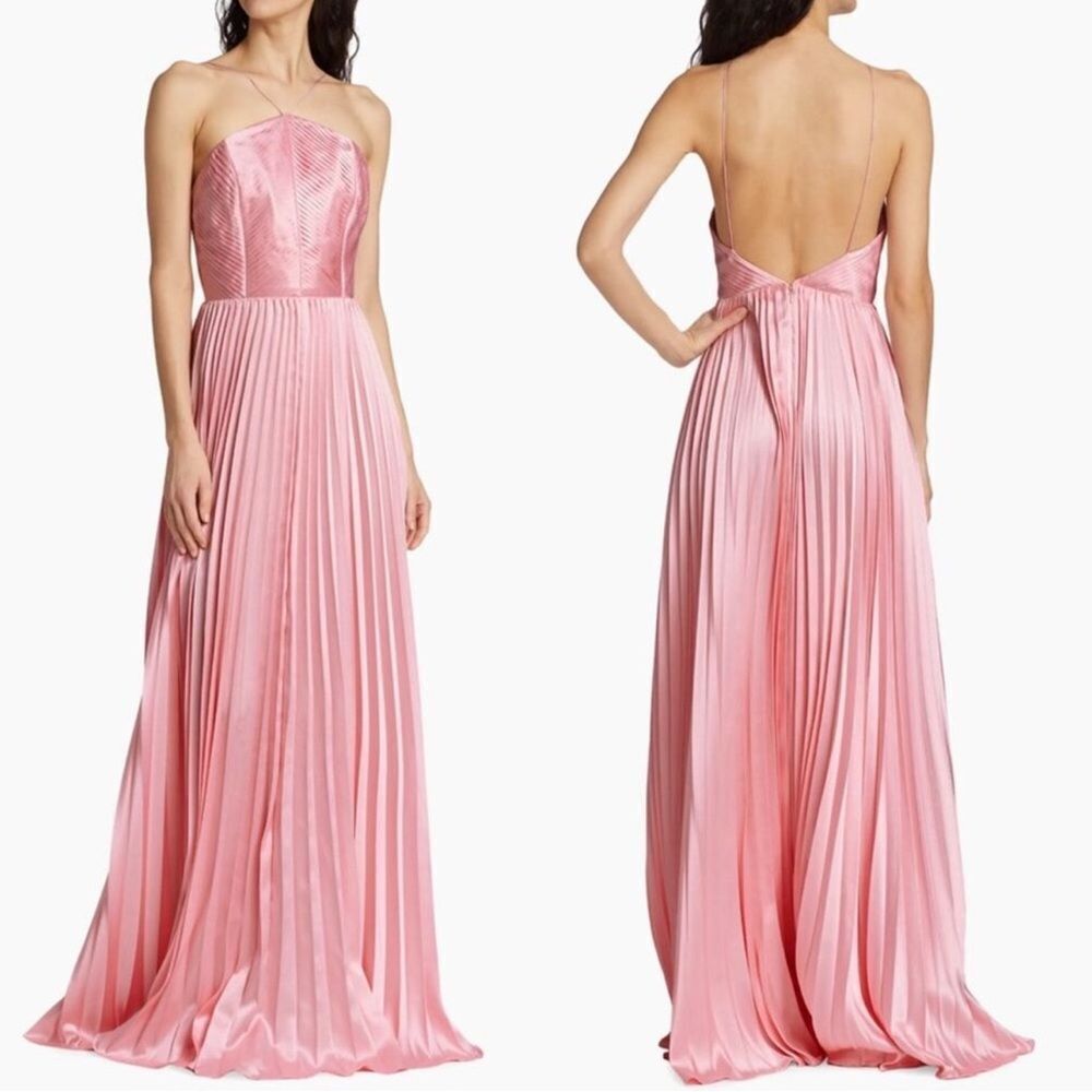 Amur Kamari Pleated Halterneck Maxi Dress in Rosewater Pink Size 4